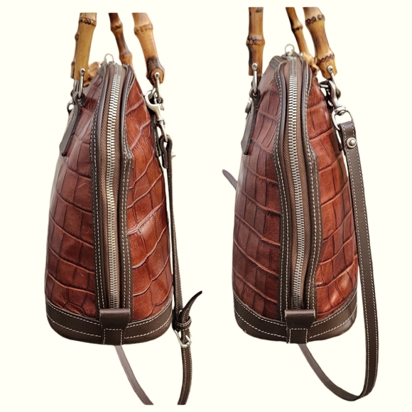 Dooney and Bourke USA Croc Embossed Bayou Bamboo Satchel/Crossbody Vintage - Picture 4 of 9